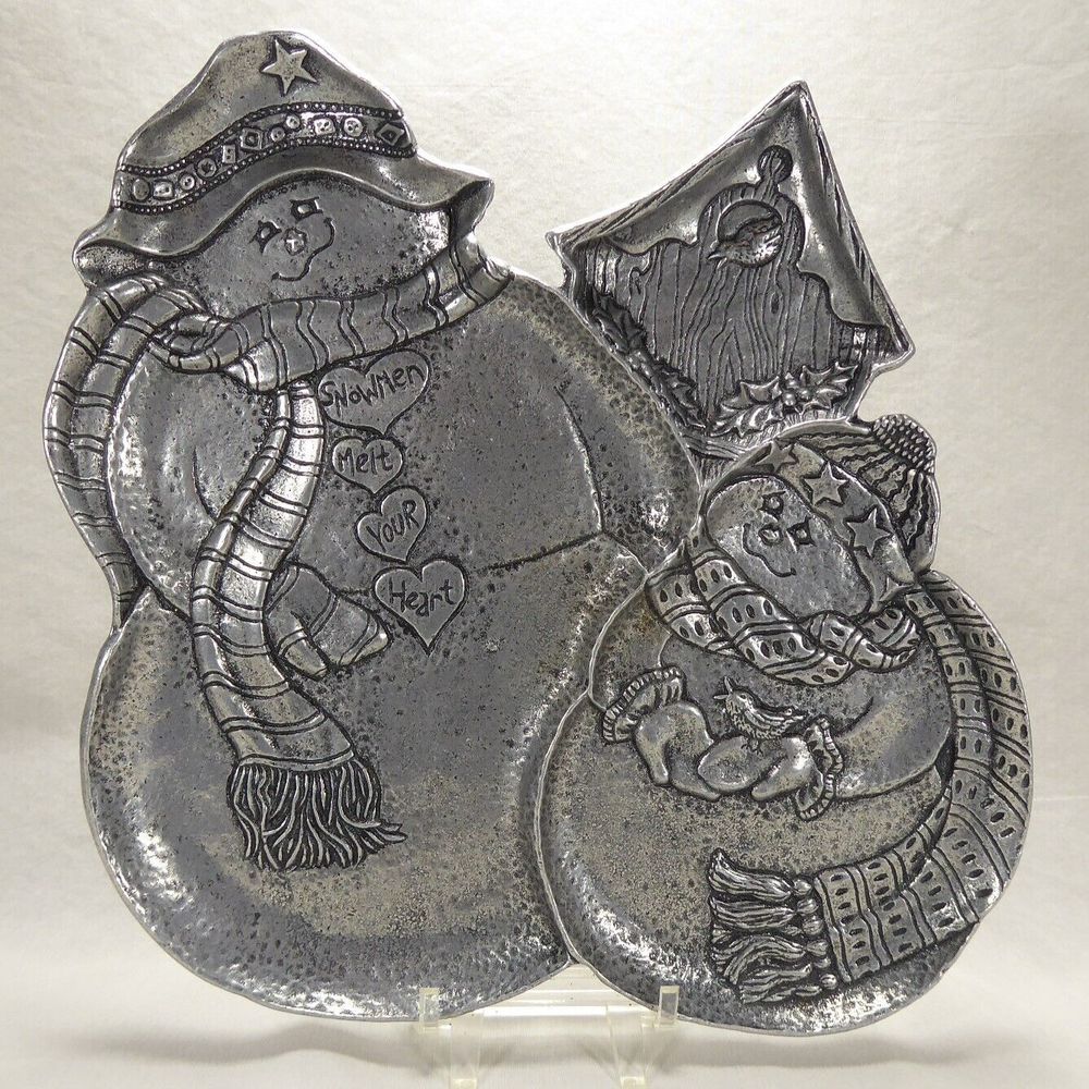 Carson Statesmetal Pewter Sectional Snowman Serving Tray Christmas Cookie Dish